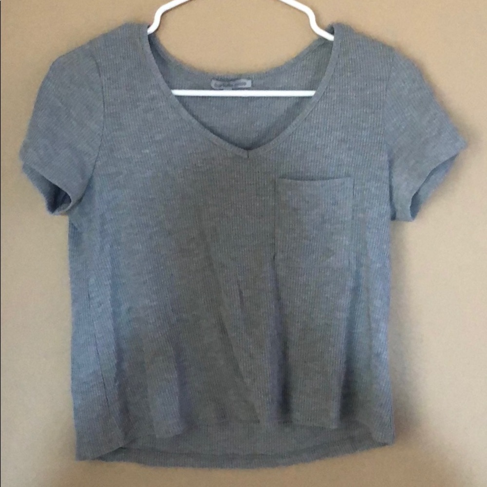 CHARLOTTE RUSSE GRAY RIBBED SHORT SLEEVE TOP